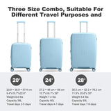 Nazhura Luggage Set, 3-Piece Hardside Suitcase Set, 20-inch Carry On, 24-inch, 28-inch Luggage (Blue)