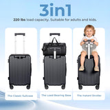 Lavoker 20" Ride-On Luggage with Child Seat, Hardside Carry-On Suitcase with 360° Silent Spinner Wheels, TSA Lock, & Dual Telescoping Handles for Kids & Adults & Busy Moms