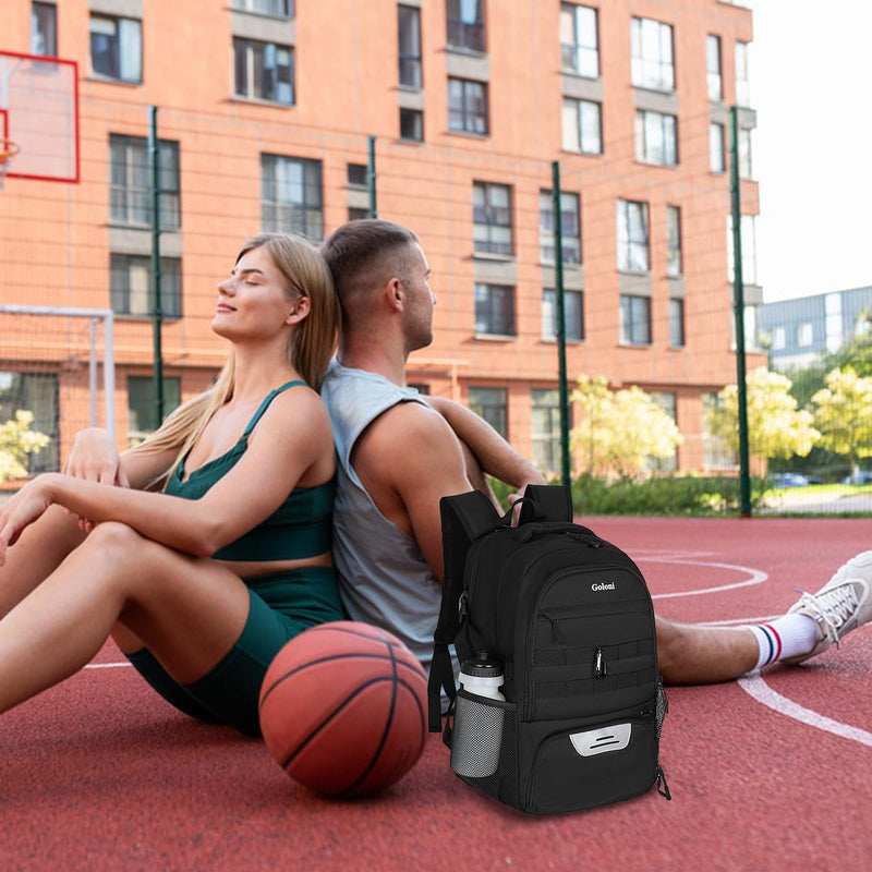 Soccer Backpack for Men and Women,Sports Bag with Ball Compartment,Gym Backpack with Shoe Compartment,Suitable for Basketball,Volleyball,Large Capacity Ball Equipment Youth Basketball Stuff,Black