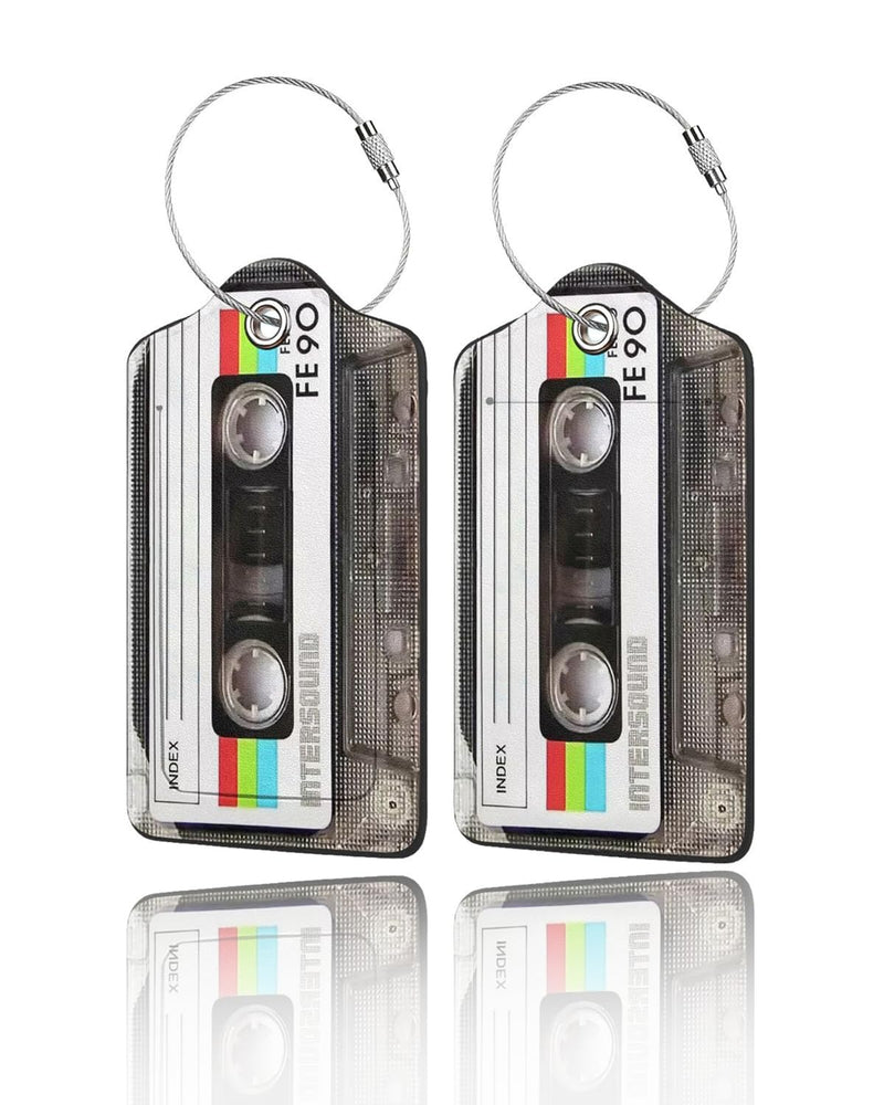 GACCAP 2 Pack Luggage Tags for Suitcase, Privacy Cover ID Label with Stainless Steel and Address Card for Travel Bag Backpack Cruise Ship Essentials Tag Women Men - Retro Cassette Tape