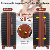 Ningering 5 Piece Luggage Set w/TSA Locks & USB Port, Front Opening Hard Shell Luggage Sets, Expandable Suitcase Set with Wheels and Cup Holder(20"/24"/28") (Black Brown)
