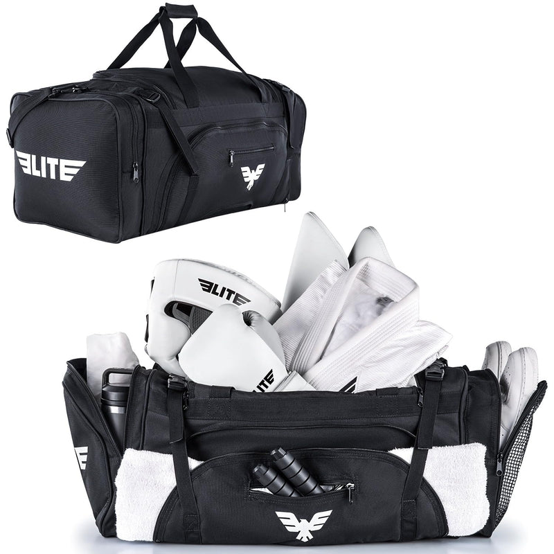 Elite Sports Monster MMA Duffel Bag – Large 44L Cordura Sports Bag w/Mesh Shoe Compartment & Adjustable Strap – MMA, BJJ, Martial Arts Gear – Fits Gi, Headgear, Shin Guards, Rash Guards & More