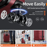 SHOWKOO Luggage Sets 3 Piece Expandable 100% PC Durable Hardshell Suitcase with Wheels TSA Lock Lightweight Wine Red