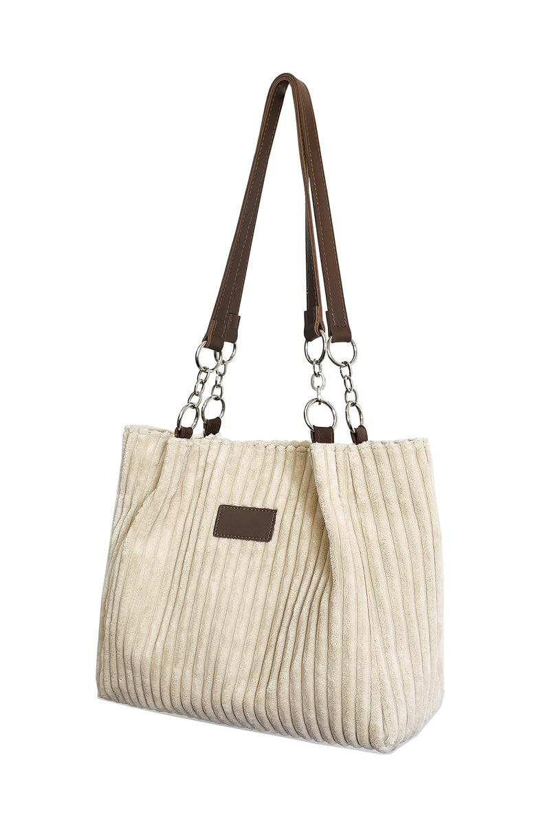 Ulisty Women Corduroy Tote Bag Casual Shoulder Bag Daily Shopping Bag Fashion Handbag beige