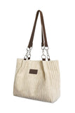 Ulisty Women Corduroy Tote Bag Casual Shoulder Bag Daily Shopping Bag Fashion Handbag beige