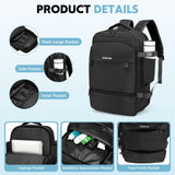 SUIKIHUM Travel Backpack for Men & Women, Carry on Laptop Backpack, Water-Resistant Oxford Fabric, Fits 16" Laptop, Anti-Theft & Luggage Strap, Black