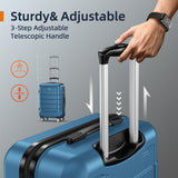 SHOWKOO Luggage Sets Expandable 100% PC Durable Suitcase Sets Double Wheels TSA Lock 4 Piece Luggage Set Navy