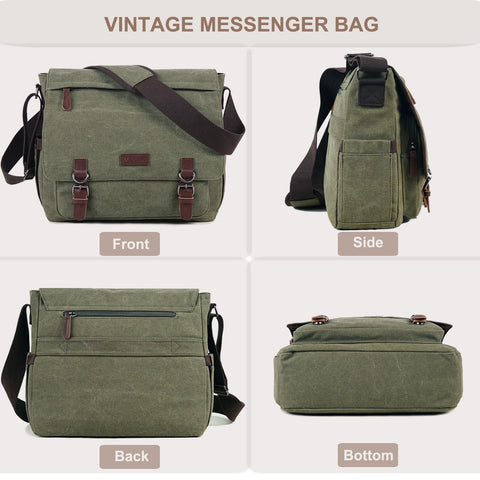 Canvas Messenger Bag for Men Women,Travel Satchel Shoulder bag 15.6 Inch Laptop Bags Business(Green-Upgrade)