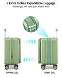 Hanke 16 Inch Expandable Under Seat Luggage with Wheels Top Opening Small Suitcase with Wheels Carry On Luggage Airline Approved Lightweight Hard Shell Suitcases for Weekender Overnight-Bamboo Green
