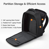 Hanke Expandable Travel Backpack 16 Inch, Full-Open Laptop Backpack Fits 15.6 Inch, Carry On Personal Item Bag with Luggage Strap, Business Work Backpack for Women Men, Black