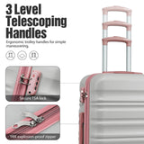 LONG VACATION 6 Piece Luggage Set Carry on Suitcase with ABS+PC hardshell, Spinner Wheels & YKK Zipper TSA Lock (GREY-PINK, 6 piece set)