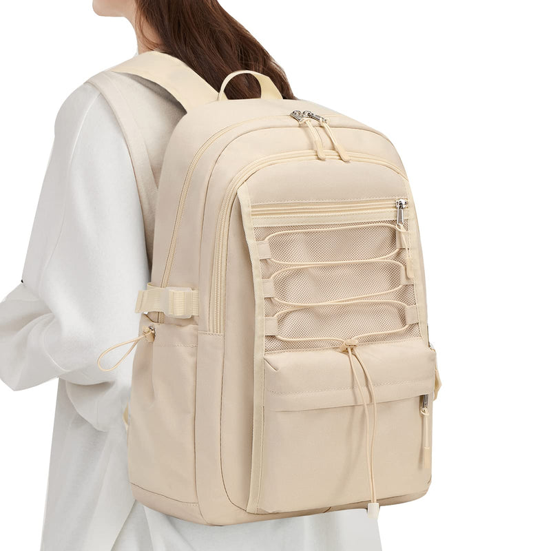 Sunborls School Travel Laptop Backpack Teen Girls Weekend Leisure Vacation Rucksacks Unisex 15.6in Handmade Rope Decoration Student Cute Lightweight High-Capacity The Gift Bookbag (Off-White)