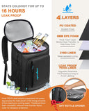 Capolo Cooler Backpack Insulated Waterproof for Women Men, Leak Proof Backpack Coolers Thermal Bag Soft Travel Cooler Bag Ice Chest Lunch Back Pack for Camping Picnic(Deep Black Leather,36 Cans)