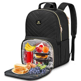 MATEIN Work Backpack with Lunch Compartment, Insulated Quilted Lunch Backpack for Women, Water Resistant Lunchbox Back Pack for Nurse, 15.6 Inch Teacher Work Bag for Office Business Commuting, Black