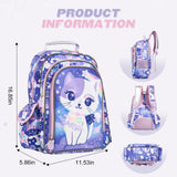 KidsPUNK Girls Backpack Kids Backpacks for Girls Cute Cat Backpack Kawaii Backpack for Preschool Elementary Kindergarten,Light Purple Color,Large Capacity,16 Inch
