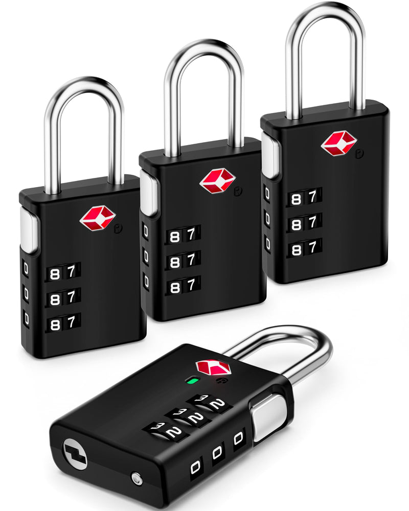 LUGGEX Luggage Locks, TSA Locks for Luggage, Luggage Locks TSA Approved, Combination Lock, One-Button Reset & Cut Resistant (Black,4 Pack)