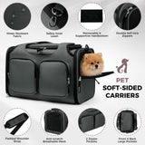 Dog, Cat Carrier for Pets Up to 15 Lbs, Airline Approved Collapsible Soft-Sided Pet Travel Bag with Locking Zippers, Breathable Mesh and 4 Large Pockets, Removable Fleece Pad (Dark Grey)