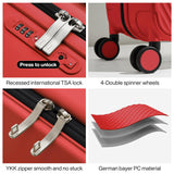 mixi Luggage Suitcases With Spinner Wheels,Upgrade Wide Handle PC Hardshell Rolling Travel Suitcase with TSA Lock, Checked-Medium 24-Inch, Red