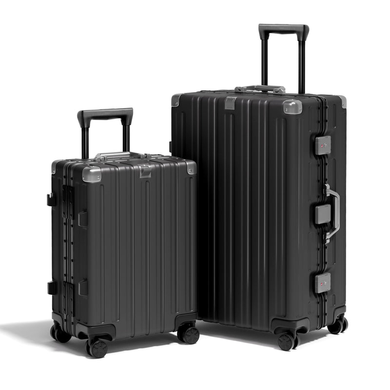 Krute No Zipper Luggage Set 2 Pieces Aluminum Frame Suitcase Sets Polycarbonate Hard Shell Luggage TSA Lock Checked Suitcase with Spinner Wheels