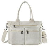 Womens Casual Corduroy Tote Bags with Multiple Pockets Fashion Hobo Crossbody Bag Travel Shoulder Bags Cute Purse Handbag (White)