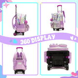 Meetbelify Butterfly Rolling Backpack for Girls Backpack with Wheels for Elementary Student Kids Luggage Travel Suitcase for Girls Ages 6-8