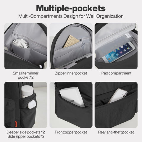 mixi Outdoor Lightweight Backpack Casual Carry On Laptop Backpack Travel Bookbag for Women Men, Water Resistant Durable Small Hiking Bag for Camping Weekender Sports College Work, 15 Inch, Black