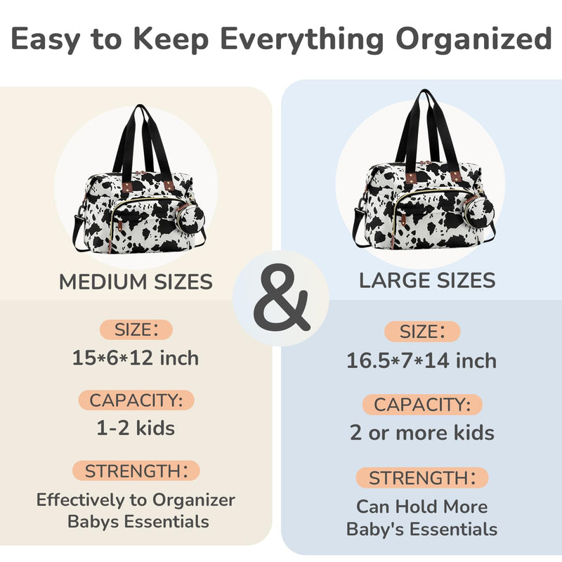 Tenot Diaper Bag Tote with Pacifier Case, Baby Bag for Women with Shoulder Straps, Travel Diaper Tote for for Mom and Dad Medium Size, Cow Print