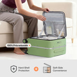 mixi 17x14x9 Carry On Luggage Underseat PC Hard Shell Suitcase Top Opening Aluminum Frame Travel Suitcases with Wheels, Avocado Green