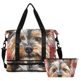 Colorful Dog Buffalo Plaid Snowflakes Christmas Travel Duffel Bags Travel Weekender Gear Bag with Toiletry Bag for Business Trips 2 Pcs Set