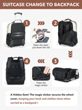 Tonyeee Rolling Backpack for Women, Large Travel Backpack with Wheels Carry on Flight Approved, 15.6 Inch Laptop Wheeled Roller Bag Suitcase for Work Bussiness Weekender (Beige,M Underseat Size)