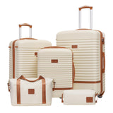 Coolife Suitcase Set 3 Piece Luggage Set Carry On Travel Luggage TSA Lock Spinner Wheels Hardshell Lightweight Luggage Set(White, 5 piece set)