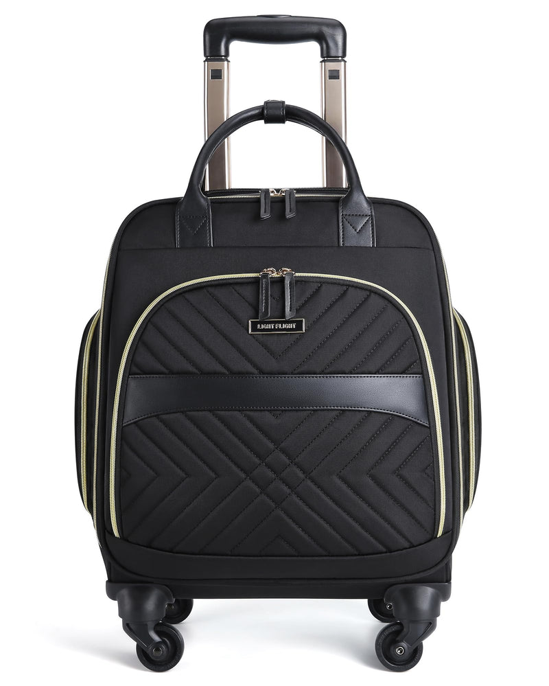 LIGHT FLIGHT Rolling Laptop Bag Women Men Rolling Briefcase 15.6 Inch Computer Bag with Spinner Wheels, Water-resistant Roller for Carry on Business Travel, Quilted Black