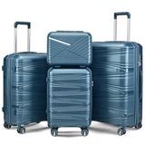 TRAVELEO 4 Piece Luggage Set PP Hardshell, Expandable Suitcase Set (20/24/28) with 14" Cosmetic Case, Lightweight Spinner Wheels with TSA Lock, Detachable Wheels for Nesting Storage (Peacock Blue)