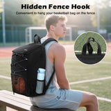 MoKo Basketball Bag Backpack, Soccer Backpack with Separate Shoe and Ball Comparment, Large Sports Equipment Bag with Hidden Hook & Charging Port for Basketball, Soccer, Volleyball Training, Black
