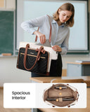 LOVEVOOK Lunch Bag, Tote Bag for Women with Insulated Lunch Compartment, Laptop Bag with Large Capacity & Cup Holder, Work Tote for Teacher, Nurse, Travel, College, Daily, Black-Beige-Brown, 17.3 Inch