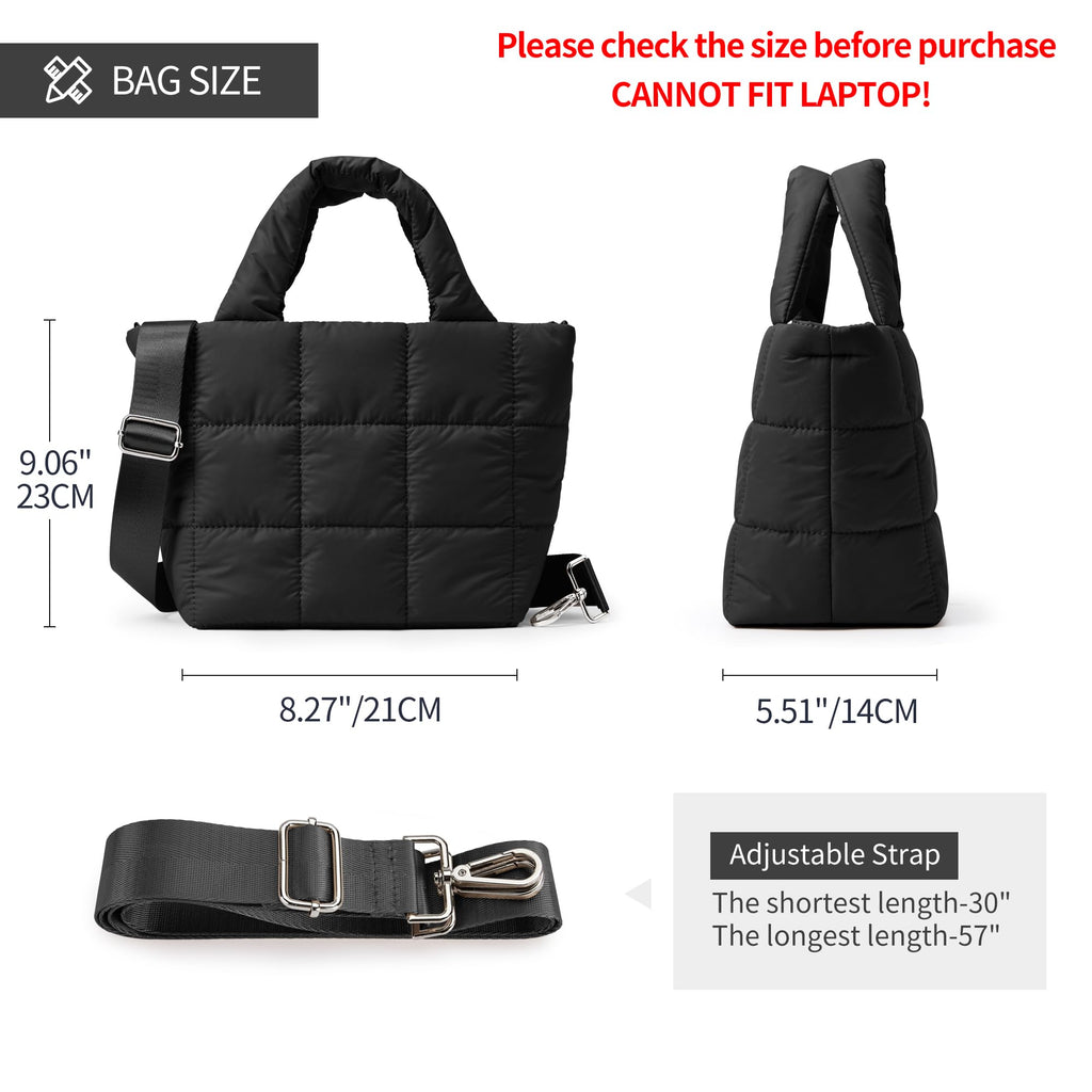 KALIDI Quilted Tote Bag Small Puffer Crossbody Bag for Women Lightweight Nylon Puffy Shoulder Handbag with Adjustable Strap