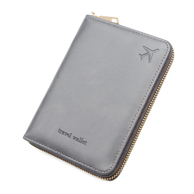defway Passport Holder Travel Wallet - RFID Blocking Passport Holder Wallet, Full Zip Travel Card Cover with RFID Protection, Multi Slot Organizer for Cards Cash Documents Travel Essentials (Grey)