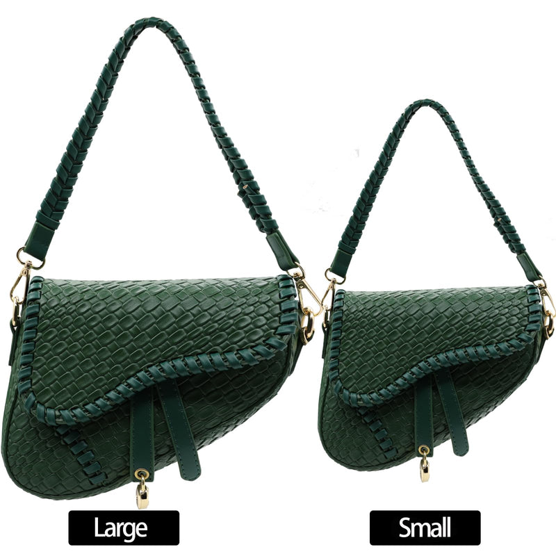 ERWUBA fashion women saddle shoulder bag clutch purse small crossbody satchel handbag woven imitation crocodile leather bag (Green)
