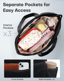 HOTOR Puffer Tote Bag for Women, Nurses - Multi-Pocket Lightweight Bag for Work - Quilted Handbag for Travel and Gym, Black, 18.1" x 6.3" x 11.8"
