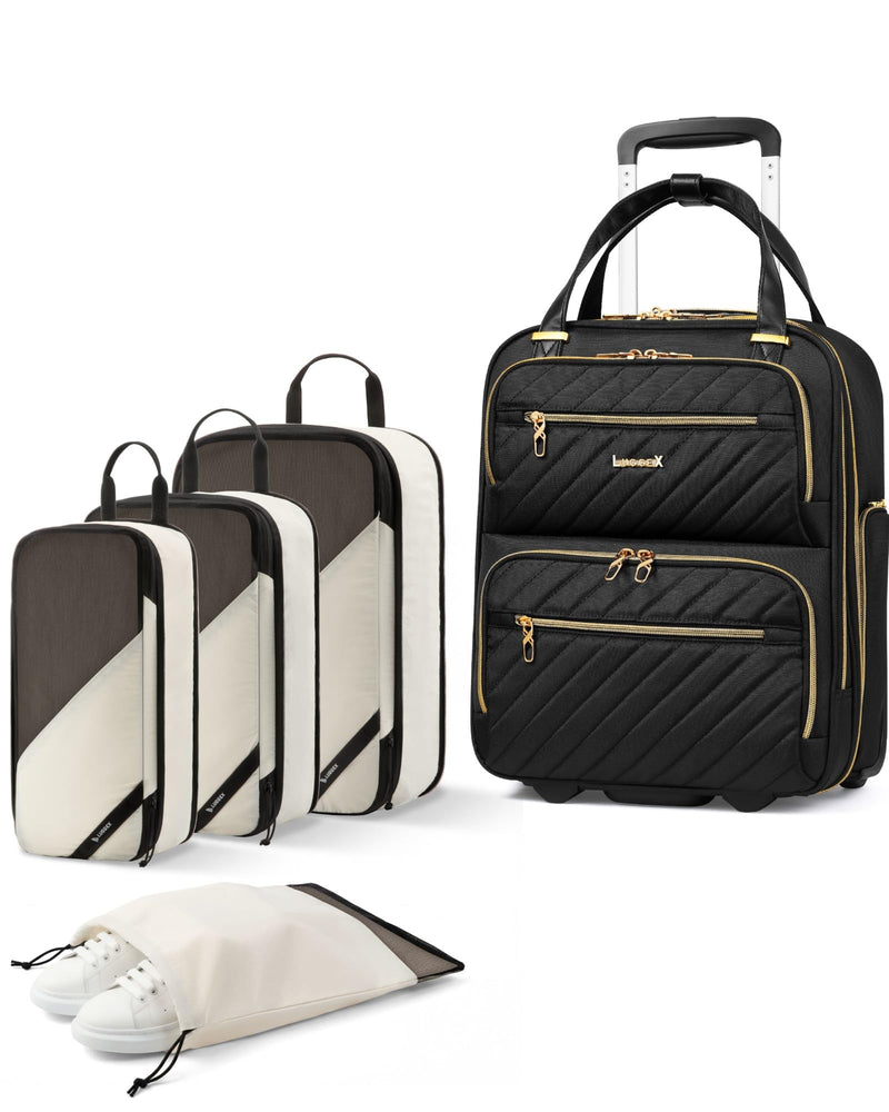 LUGGEX Underseat Carry On Luggage and 4 Set Packing Cubes Bundle – Travel Essentials
