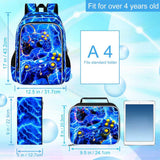 FTJCF 17" Gamer Backpack, Boys Lightning Kids Bookbag with Lunch Box, 3Pcs School Backpacks for Elementary Preschool Kindergarten (Blue)