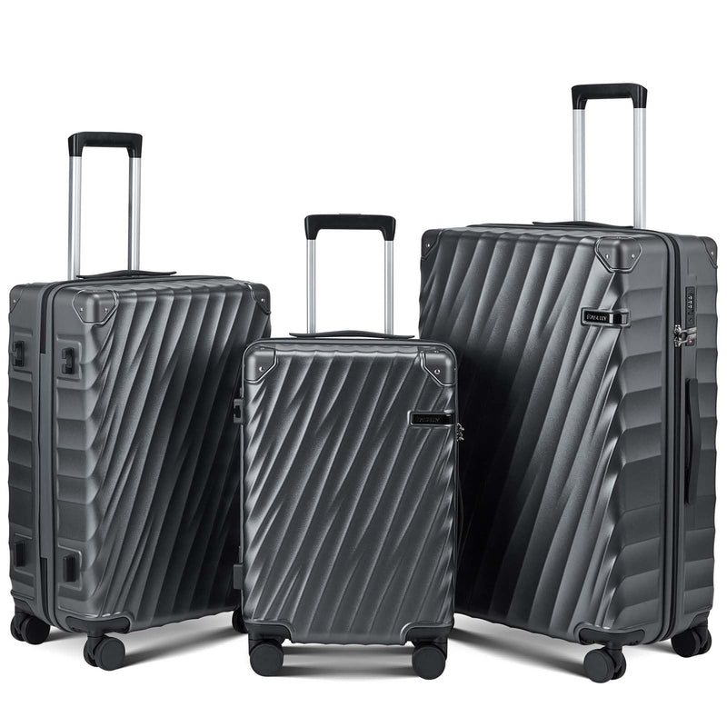 CASELLY Luggage sets 3 piece with Spinner Wheels, PC Hard Shell Travel Luggage, Carry On suitcase with TSA Lock,YKK Zippers,Charcoal Metallic (Gray, 3 Piece Sets(20/24/28))