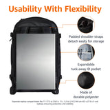 Amazon Basics Travel Backpack, Carry-On with Laptop Compartment, 40L Capacity, Expandable for 10% Extra Space, Convertible Backpack & Shoulder Bag, Multiple Pockets, 15.8"W x 21.5"H x 8.3"D, Black