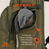 Kelty Redwing Traveler Backpack, Travel Pack with Wide U Zip Opening, Signature Wing Pockets, 30-50L Capacity (30L Olive)