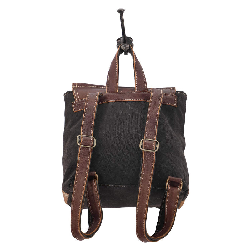 Myra Bag Hanging Buckle Aztec Purse for Women - Canvas Backpack Bag with Real Leather Detailing, Boho Handbags for Women with Cute Diamond Aztec Print, Casual Western Purse for Work, College