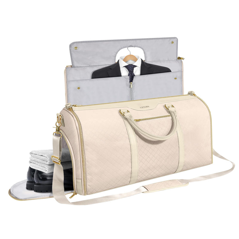 Garment Bag for Travel, Carry On Garment bag, Convertible Duffel Bag with Shoe Compartment, Perfect for Business Trips and Weekend Getaways (Beige3)