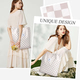 LHMTQVK Corduroy Tote Bags for Women, Large Capacity Corduroy Bag Reusable Grocery Shoulder Bag with Inner Pockets(Beige checkerboard)