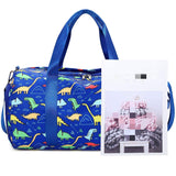 CAMTOP Kids Duffel Overnight Bag Boys Girls Toddler Weekender Carry-On Personalized Tote for Travel Gym Sport (Dinosaur-Dark Blue)