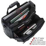 TIDING Genuine Leather Briefcase For Men 17.3 Inch Laptop Case Multi Pockets Business Travel Shoulder Messenger Bag_Black