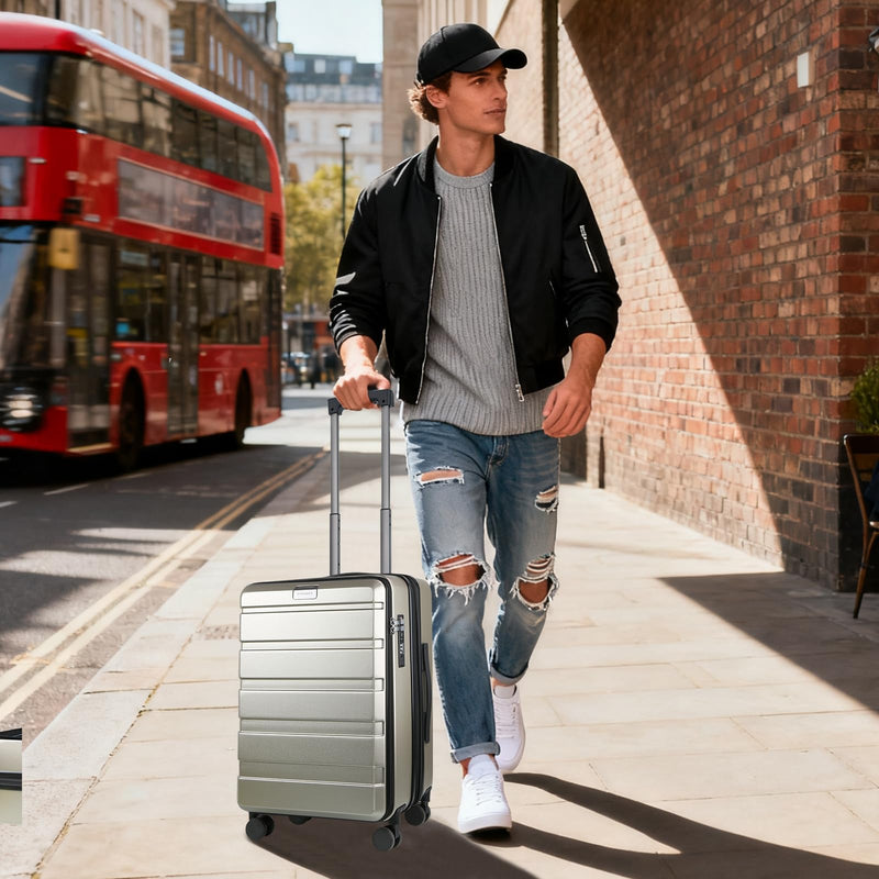 KROSER Carry On Luggage with Spinner Wheels & Built-in TSA Lock, Expandable Top Opening Hard Shell Suitcase Large Capacity Durable Rolling Luggage with USB Port, Carry-On 20-Inch, Champagne